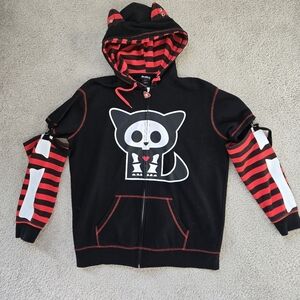 Skelanimala Kit The Cat  Black and Red Kids Hoodie with Cat Graphic